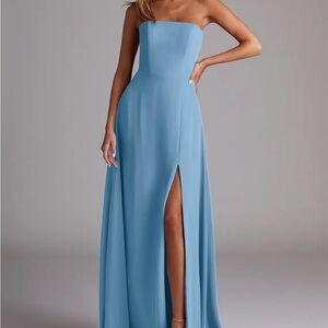 Steel Blue Strapless Azazie Gown BRAND NEW